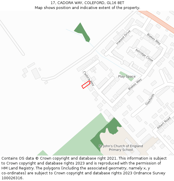 17, CADORA WAY, COLEFORD, GL16 8ET: Location map and indicative extent of plot