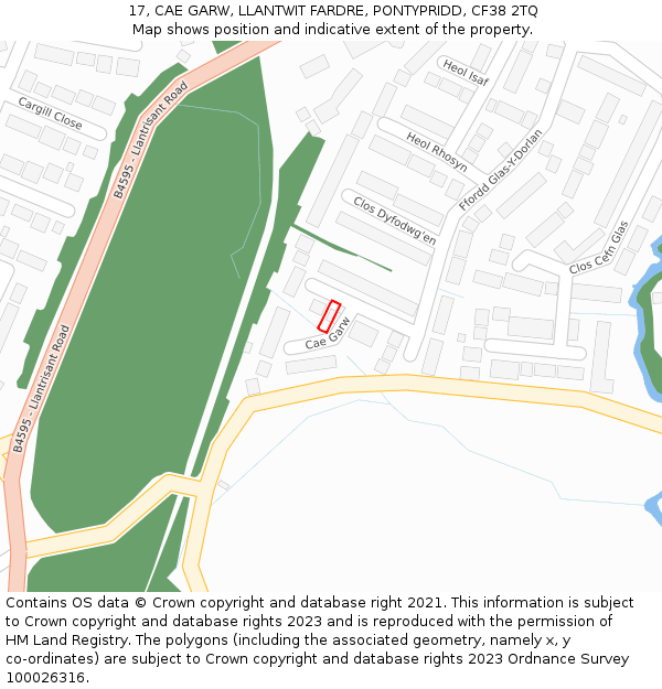 17, CAE GARW, LLANTWIT FARDRE, PONTYPRIDD, CF38 2TQ: Location map and indicative extent of plot