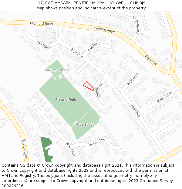 17, CAE MASARN, PENTRE HALKYN, HOLYWELL, CH8 8JY: Location map and indicative extent of plot