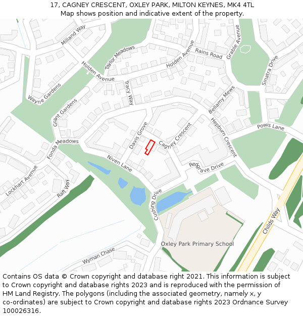 17, CAGNEY CRESCENT, OXLEY PARK, MILTON KEYNES, MK4 4TL: Location map and indicative extent of plot