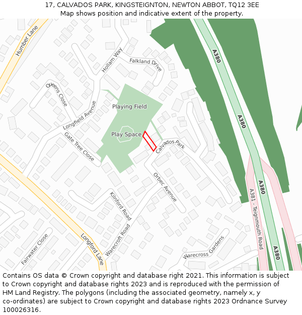 17, CALVADOS PARK, KINGSTEIGNTON, NEWTON ABBOT, TQ12 3EE: Location map and indicative extent of plot