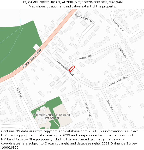 17, CAMEL GREEN ROAD, ALDERHOLT, FORDINGBRIDGE, SP6 3AN: Location map and indicative extent of plot