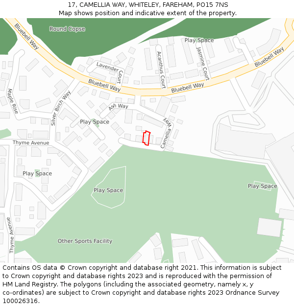 17, CAMELLIA WAY, WHITELEY, FAREHAM, PO15 7NS: Location map and indicative extent of plot