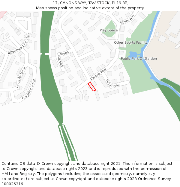 17, CANONS WAY, TAVISTOCK, PL19 8BJ: Location map and indicative extent of plot