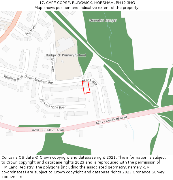 17, CAPE COPSE, RUDGWICK, HORSHAM, RH12 3HG: Location map and indicative extent of plot