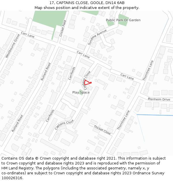 17, CAPTAINS CLOSE, GOOLE, DN14 6AB: Location map and indicative extent of plot