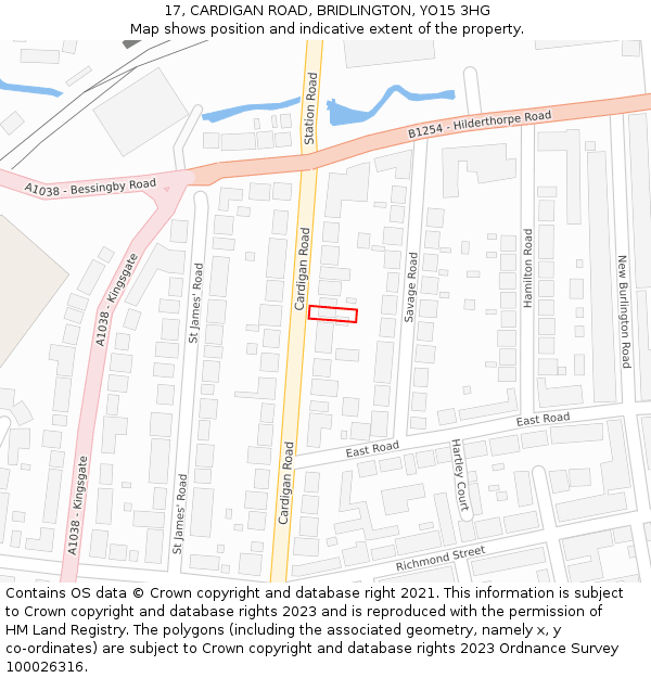 17, CARDIGAN ROAD, BRIDLINGTON, YO15 3HG: Location map and indicative extent of plot