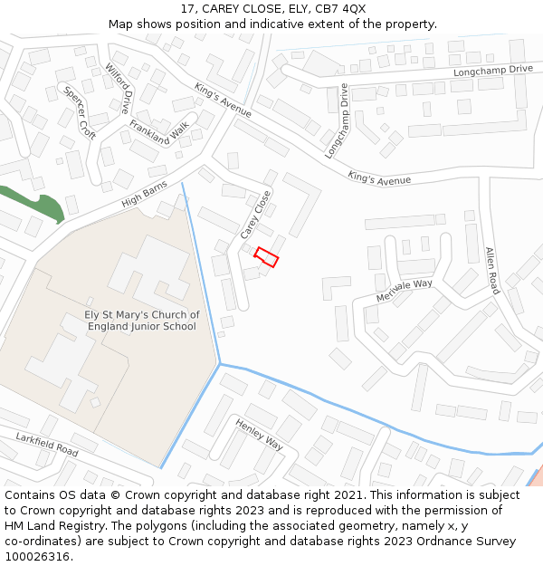 17, CAREY CLOSE, ELY, CB7 4QX: Location map and indicative extent of plot