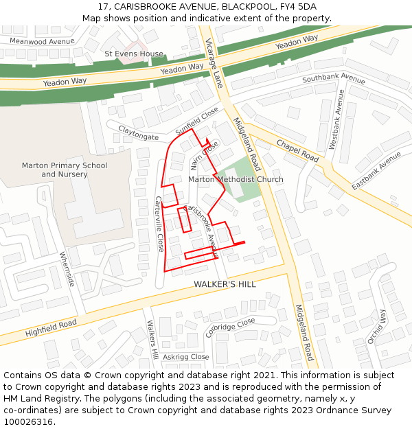 17, CARISBROOKE AVENUE, BLACKPOOL, FY4 5DA: Location map and indicative extent of plot