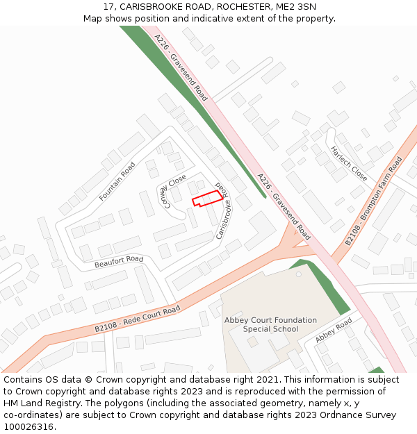 17, CARISBROOKE ROAD, ROCHESTER, ME2 3SN: Location map and indicative extent of plot