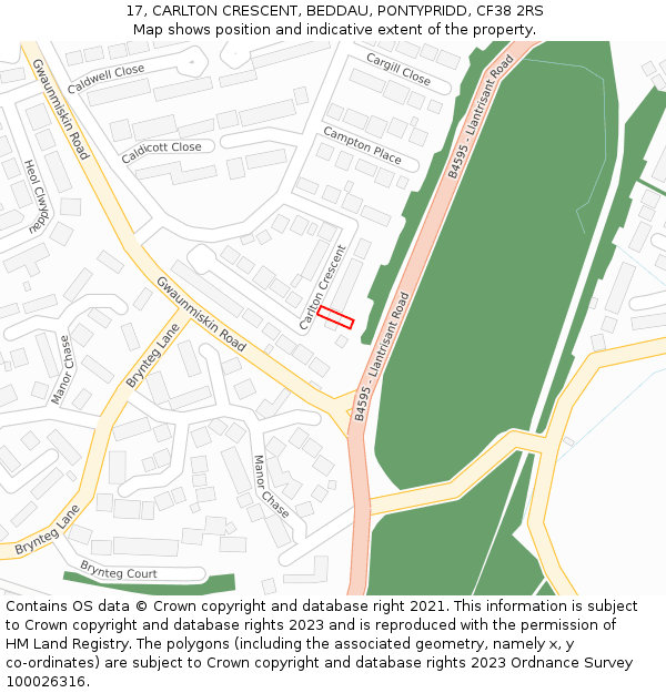 17, CARLTON CRESCENT, BEDDAU, PONTYPRIDD, CF38 2RS: Location map and indicative extent of plot