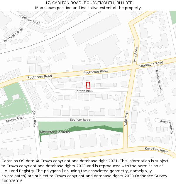 17, CARLTON ROAD, BOURNEMOUTH, BH1 3TF: Location map and indicative extent of plot