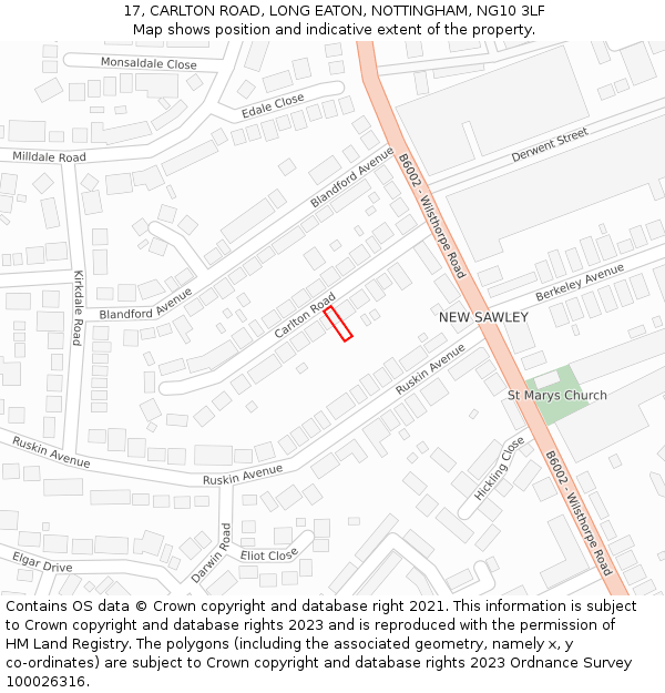 17, CARLTON ROAD, LONG EATON, NOTTINGHAM, NG10 3LF: Location map and indicative extent of plot