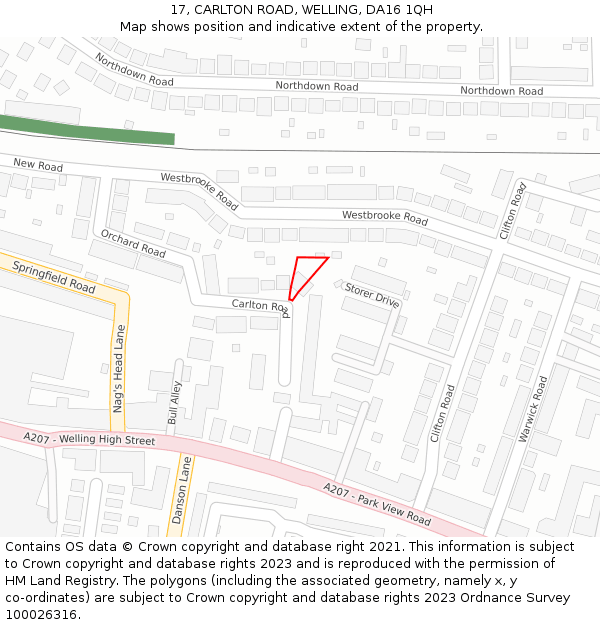 17, CARLTON ROAD, WELLING, DA16 1QH: Location map and indicative extent of plot
