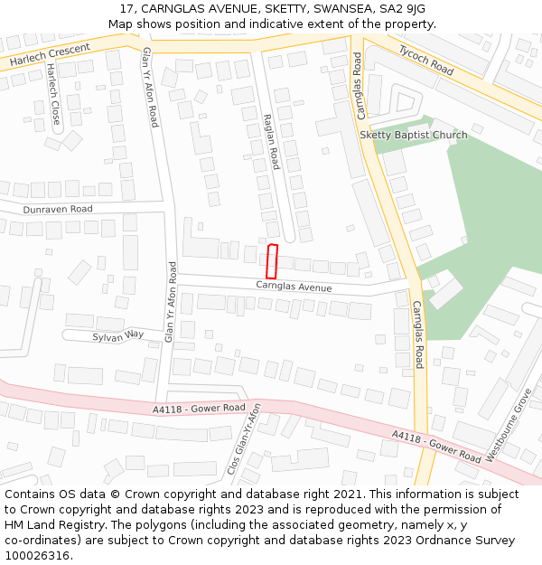 17, CARNGLAS AVENUE, SKETTY, SWANSEA, SA2 9JG: Location map and indicative extent of plot