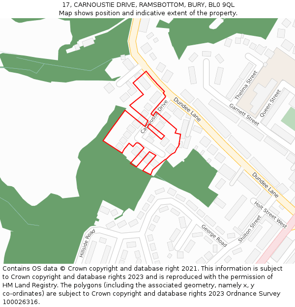 17, CARNOUSTIE DRIVE, RAMSBOTTOM, BURY, BL0 9QL: Location map and indicative extent of plot