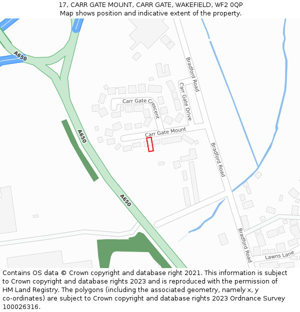 17, CARR GATE MOUNT, CARR GATE, WAKEFIELD, WF2 0QP: Location map and indicative extent of plot