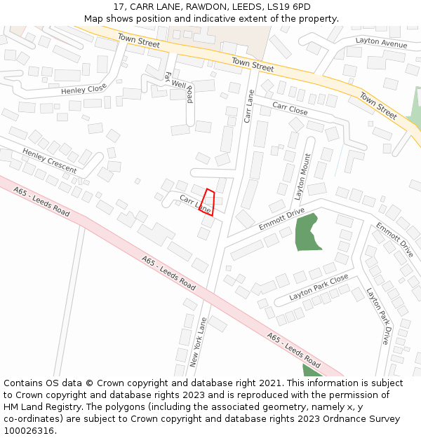 17, CARR LANE, RAWDON, LEEDS, LS19 6PD: Location map and indicative extent of plot