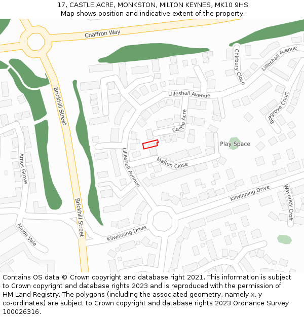 17, CASTLE ACRE, MONKSTON, MILTON KEYNES, MK10 9HS: Location map and indicative extent of plot