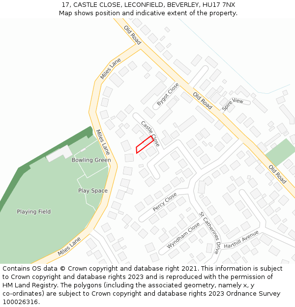 17, CASTLE CLOSE, LECONFIELD, BEVERLEY, HU17 7NX: Location map and indicative extent of plot