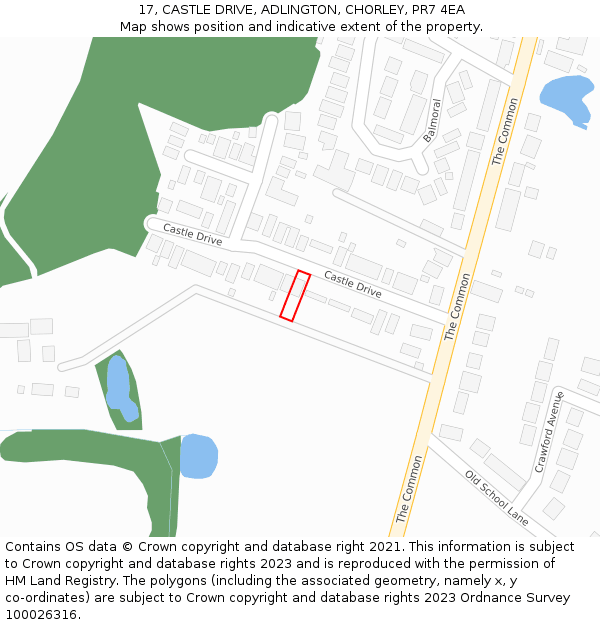 17, CASTLE DRIVE, ADLINGTON, CHORLEY, PR7 4EA: Location map and indicative extent of plot