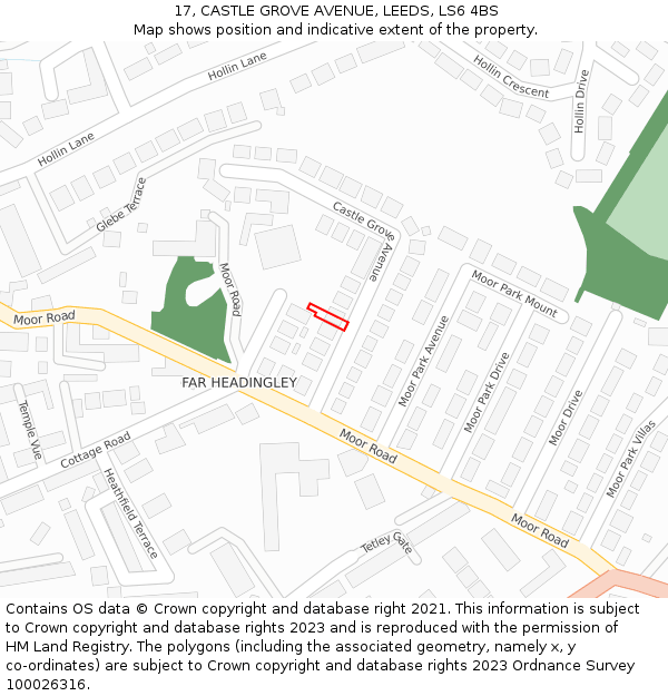 17, CASTLE GROVE AVENUE, LEEDS, LS6 4BS: Location map and indicative extent of plot