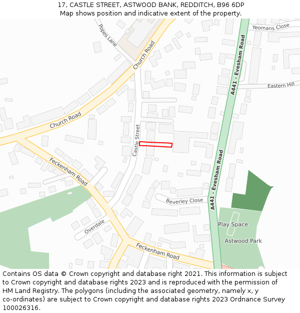 17, CASTLE STREET, ASTWOOD BANK, REDDITCH, B96 6DP: Location map and indicative extent of plot