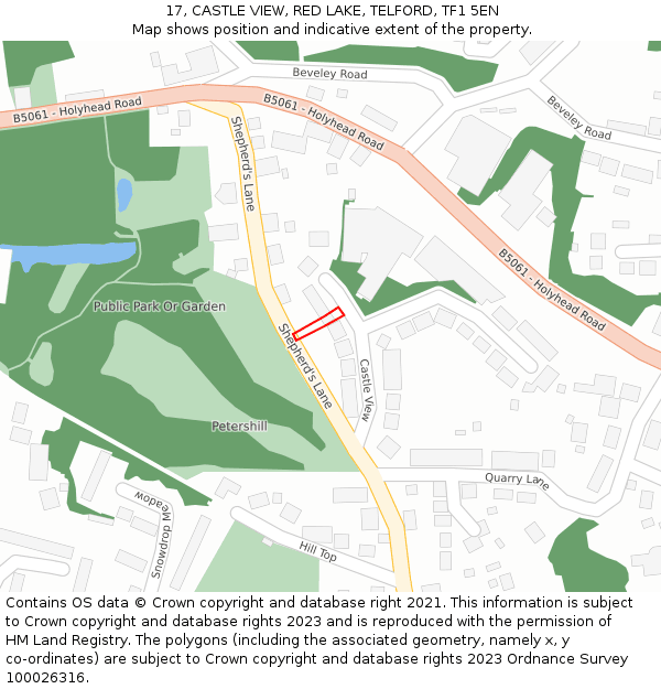 17, CASTLE VIEW, RED LAKE, TELFORD, TF1 5EN: Location map and indicative extent of plot