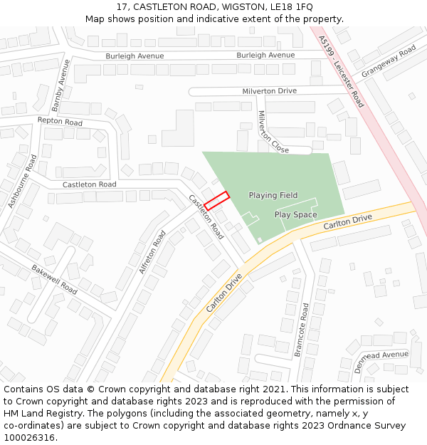 17, CASTLETON ROAD, WIGSTON, LE18 1FQ: Location map and indicative extent of plot