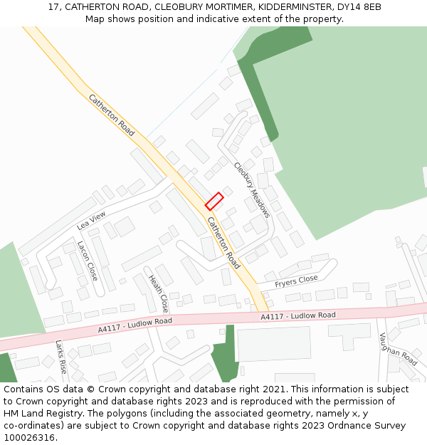 17, CATHERTON ROAD, CLEOBURY MORTIMER, KIDDERMINSTER, DY14 8EB: Location map and indicative extent of plot