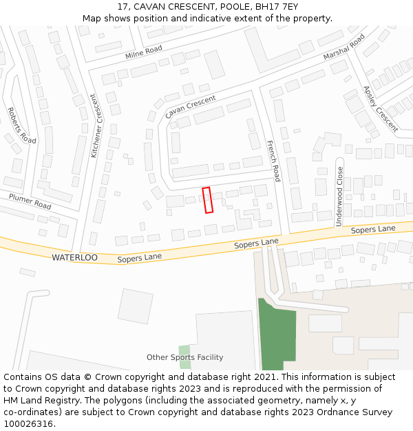 17, CAVAN CRESCENT, POOLE, BH17 7EY: Location map and indicative extent of plot