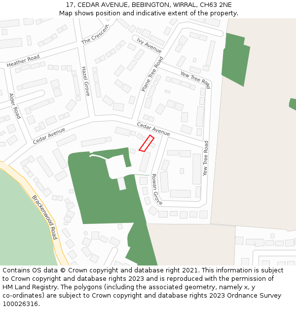 17, CEDAR AVENUE, BEBINGTON, WIRRAL, CH63 2NE: Location map and indicative extent of plot