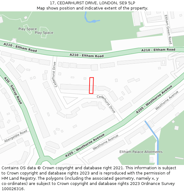 17, CEDARHURST DRIVE, LONDON, SE9 5LP: Location map and indicative extent of plot