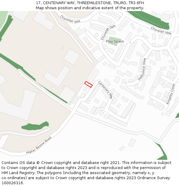 17, CENTENARY WAY, THREEMILESTONE, TRURO, TR3 6FH: Location map and indicative extent of plot