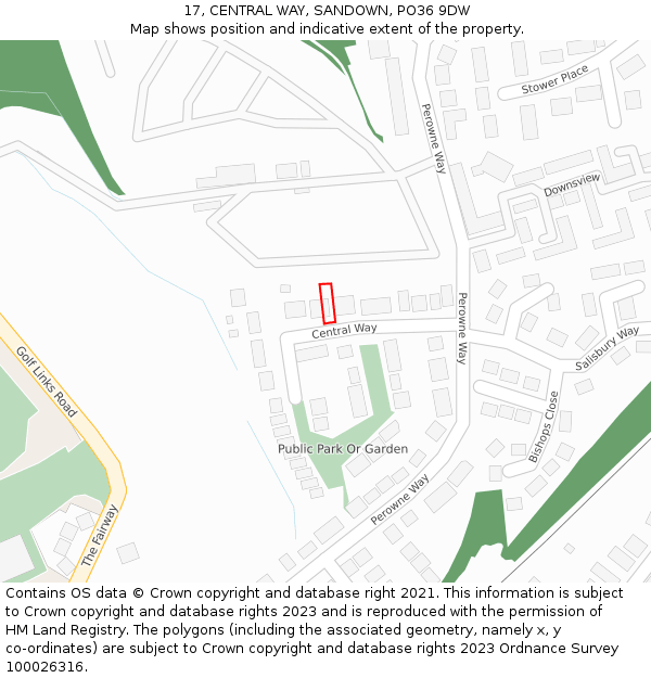 17, CENTRAL WAY, SANDOWN, PO36 9DW: Location map and indicative extent of plot