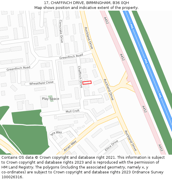 17, CHAFFINCH DRIVE, BIRMINGHAM, B36 0QH: Location map and indicative extent of plot