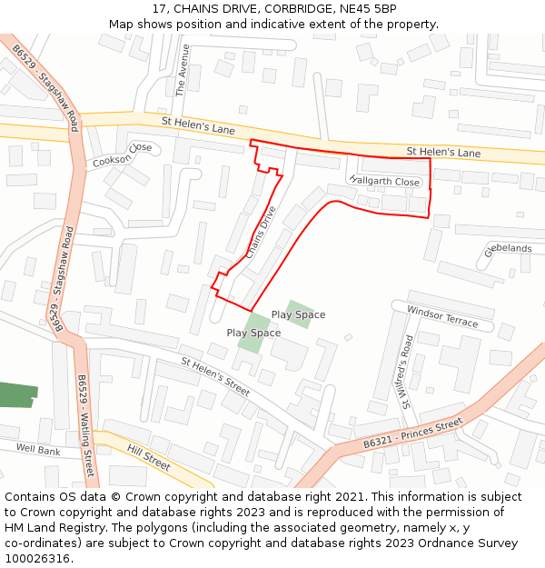 17, CHAINS DRIVE, CORBRIDGE, NE45 5BP: Location map and indicative extent of plot