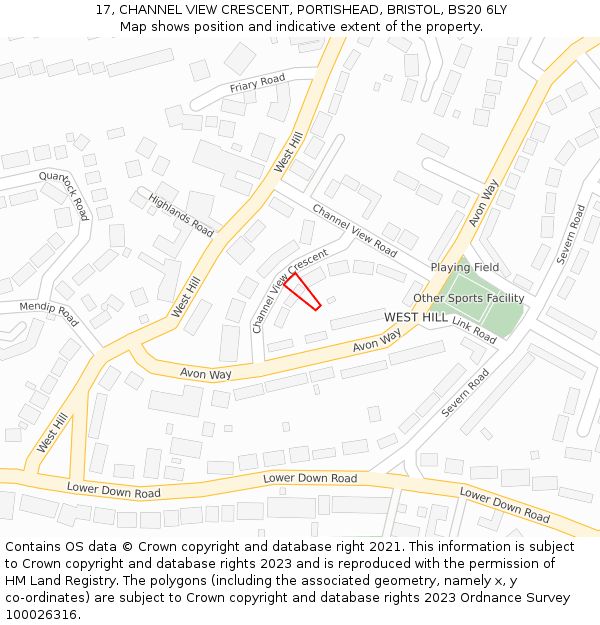 17, CHANNEL VIEW CRESCENT, PORTISHEAD, BRISTOL, BS20 6LY: Location map and indicative extent of plot