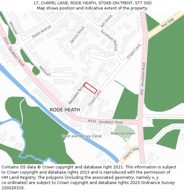 17, CHAPEL LANE, RODE HEATH, STOKE-ON-TRENT, ST7 3SD: Location map and indicative extent of plot