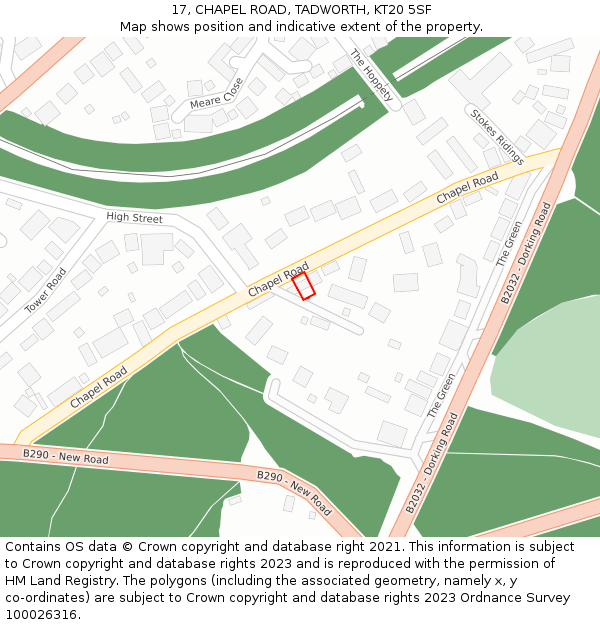 17, CHAPEL ROAD, TADWORTH, KT20 5SF: Location map and indicative extent of plot