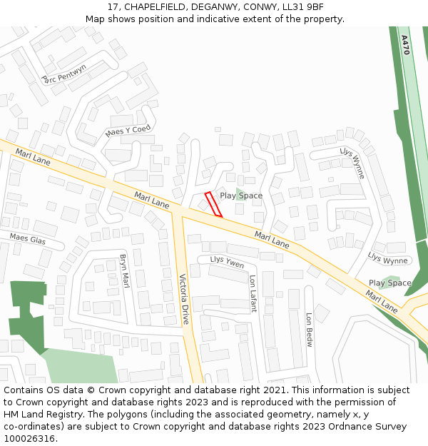 17, CHAPELFIELD, DEGANWY, CONWY, LL31 9BF: Location map and indicative extent of plot