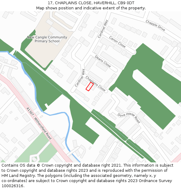 17, CHAPLAINS CLOSE, HAVERHILL, CB9 0DT: Location map and indicative extent of plot