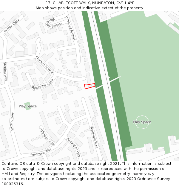 17, CHARLECOTE WALK, NUNEATON, CV11 4YE: Location map and indicative extent of plot