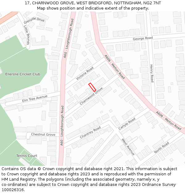 17, CHARNWOOD GROVE, WEST BRIDGFORD, NOTTINGHAM, NG2 7NT: Location map and indicative extent of plot