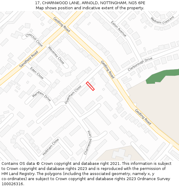 17, CHARNWOOD LANE, ARNOLD, NOTTINGHAM, NG5 6PE: Location map and indicative extent of plot