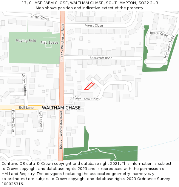 17, CHASE FARM CLOSE, WALTHAM CHASE, SOUTHAMPTON, SO32 2UB: Location map and indicative extent of plot