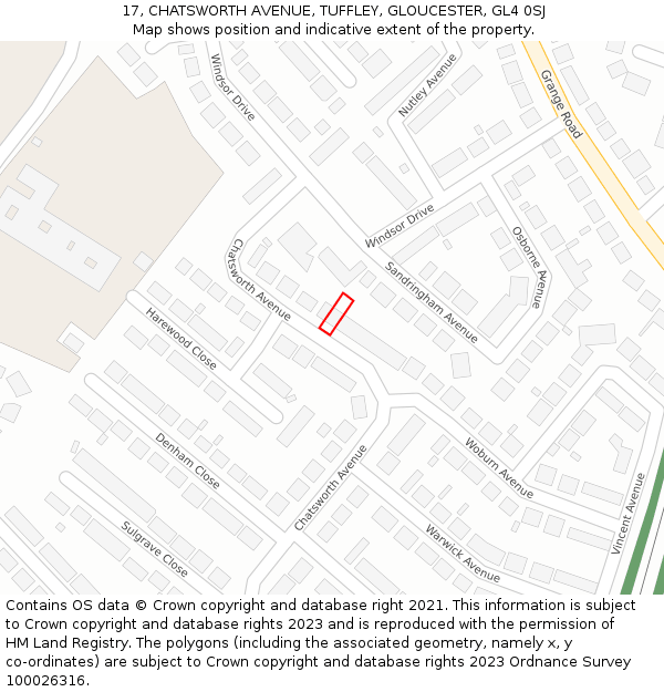17, CHATSWORTH AVENUE, TUFFLEY, GLOUCESTER, GL4 0SJ: Location map and indicative extent of plot