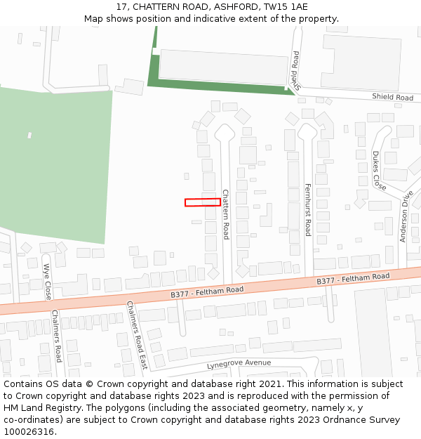 17, CHATTERN ROAD, ASHFORD, TW15 1AE: Location map and indicative extent of plot