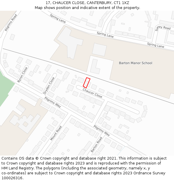 17, CHAUCER CLOSE, CANTERBURY, CT1 1XZ: Location map and indicative extent of plot