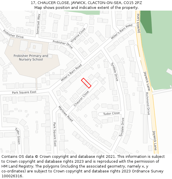 17, CHAUCER CLOSE, JAYWICK, CLACTON-ON-SEA, CO15 2PZ: Location map and indicative extent of plot